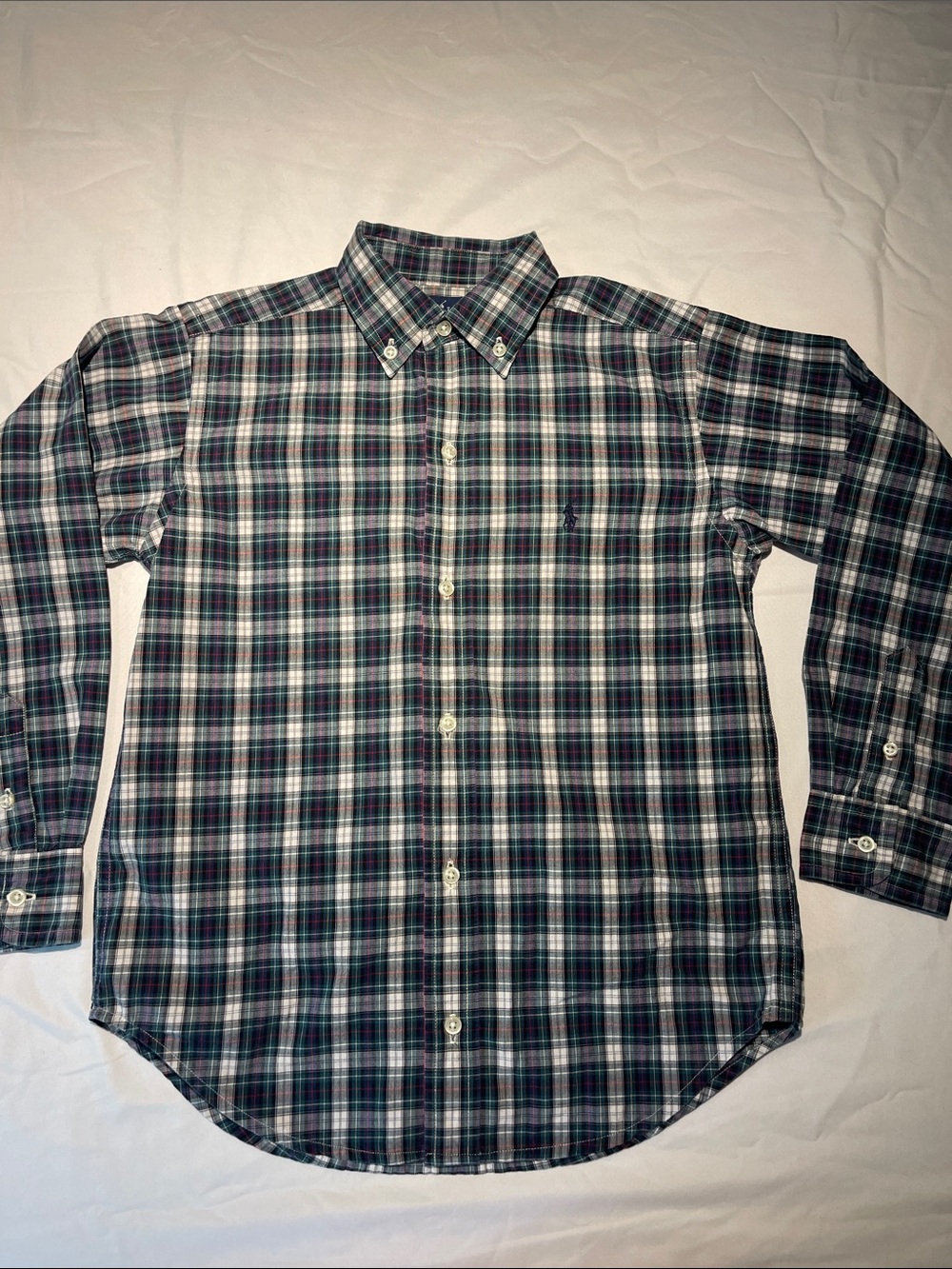 Ralph Lauren Boys Plaid Button-Down Shirt in Navy, Green & White